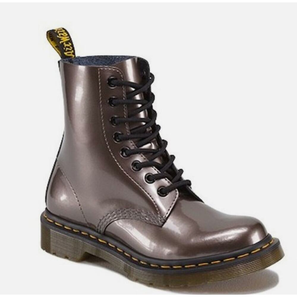 Dr. Martens 1460 Pascal 8 Eye Spectra Patent Combat Boot Metallic Gray Womens 8
